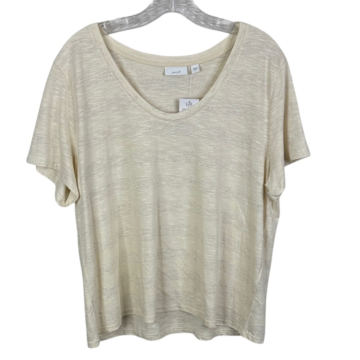 J. Jill NWT Women’s Large Cream Striped Linen Blend Boxy Short Sleeve Tee Top