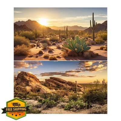 2pk 36x18in Reptile Tank Background Desert Mountain Cacti Scene