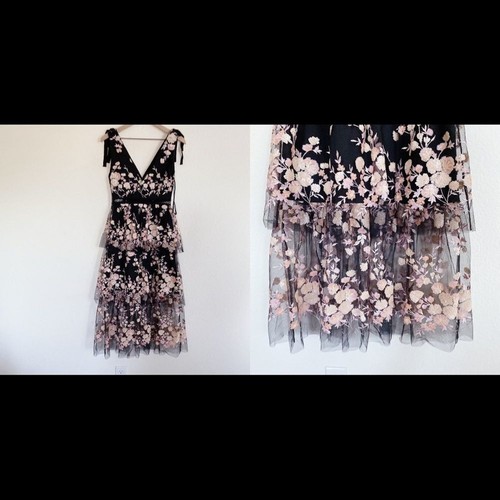 Self-Portrait Midnight Floral Mesh Midi Dress - Picture 9 of 12