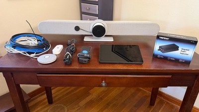 Logitech Rally Bar VR0019 White Bundle w/ Tap IP, Mic Pod, Remote Control