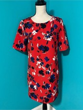 Banana Republic 4 Red Blue Floral Print Keyhole Back Half Sleeve Shift Dress
