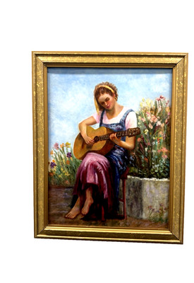 ORIGINAL OIL PAINTING CLASSICAL STYLE BEAUTIFUL WOMAN PLAYING INSTRUMENT FRMD