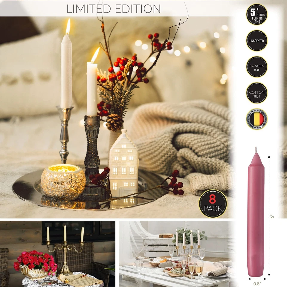 Velas Cónicas Rosa Rubor - Paquete de 8 Candelabros de 6" - Rosa 5 Horas Sin Perfume... Foto 3 de 4