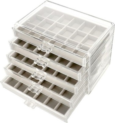 QWORK  Acryl Schmuckkästchen, mit 5 Schubladen, Schmuck Organizer, Transparente