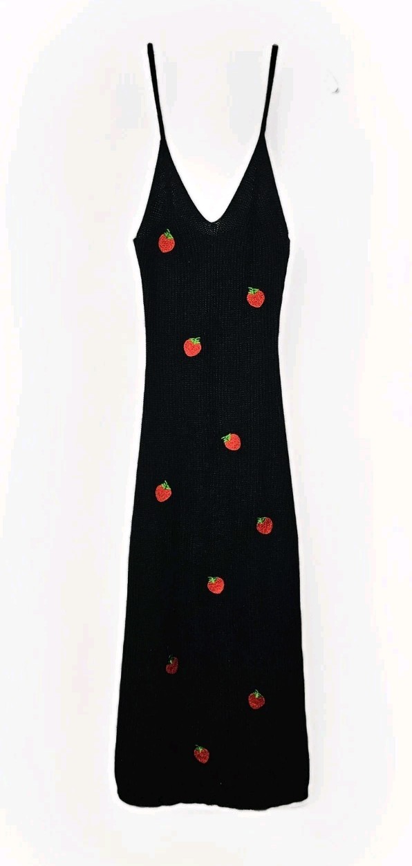 Black Strawberries Crochet Bodycon Whimsigoth Dress Boho Festival Size Med
