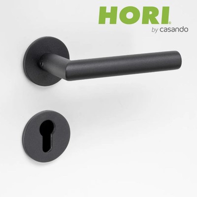 HORI Türgriff aus Edelstahl schwarz/silber für Innentür & WC-Tür Runde Rosette