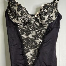 Frederick  s of Hollywood Black Lace Satin Slip Dress 34C Lingerie Goth Boudoir