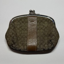 Vintage Coach Signature Kisslock Coin Purse Brown With Silver Hardware