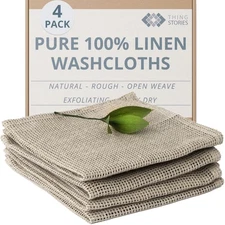 4 Pack Linen Exfoliating Washcloth Face 12x12 Inch 100 Flax Natural Towel