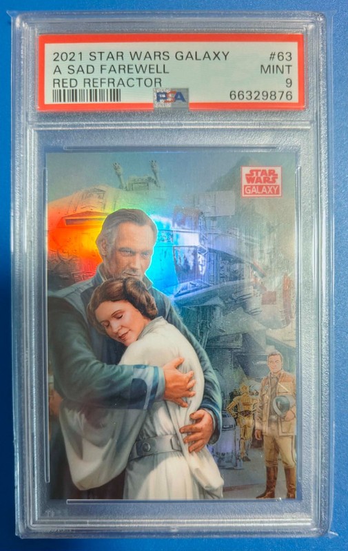 2021 TOPPS STAR WARS GALAXY CHROME #63 A SAD FAREWELL RED REFRACTOR /5 PSA 9! SP