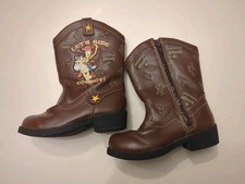 Disney Toy Story Boots Shoes Kids Size 7 Cowboy Woody Side Zip Faux Leather