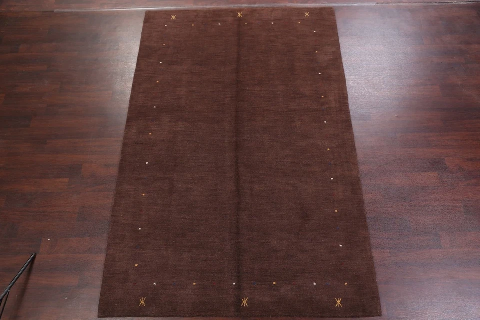 Abstract Nepalese Gabbeh Oriental Hand-Knotted 7'x10' Mocha Brown Wool Area Rug - Image 3 of 4