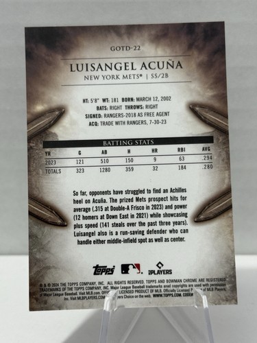 ๐ฅ LUISANGEL ACUNA N.Y. METS 2024 Bowman - Gladiators of the Diamond ๐ฅ - Picture 4 of 4