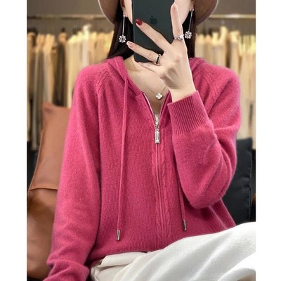New 100% Cashmere Sweater Women's Hooded Cardigan Casual Coat~~