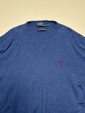 Polo Ralph Lauren Pullover Sweater Men Sz XL Blue Pima Cotton V-neck Jumper