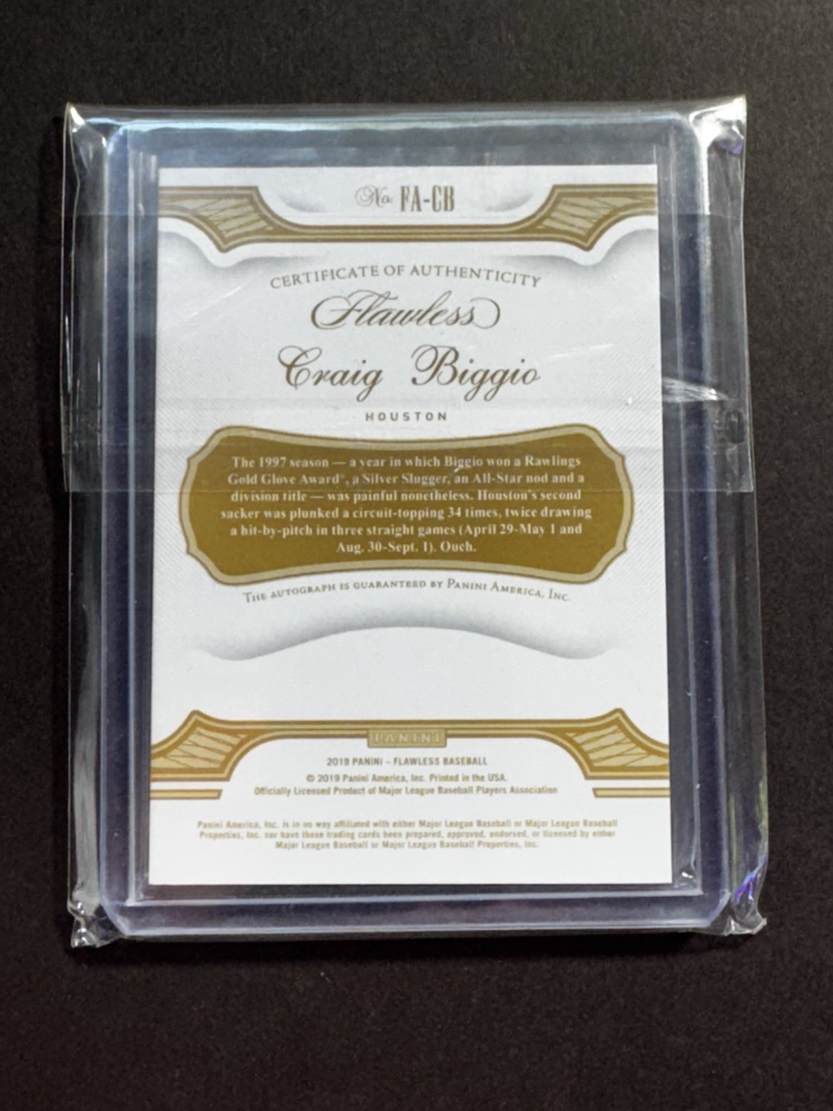 #08/20 - 2019 Panini Flawless Autographs - Craig Biggio view 2