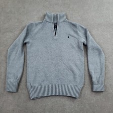 Polo Ralph Lauren Sweater Boys Large Gray 1/4 Zip Cotton Knit Pullover Preppy