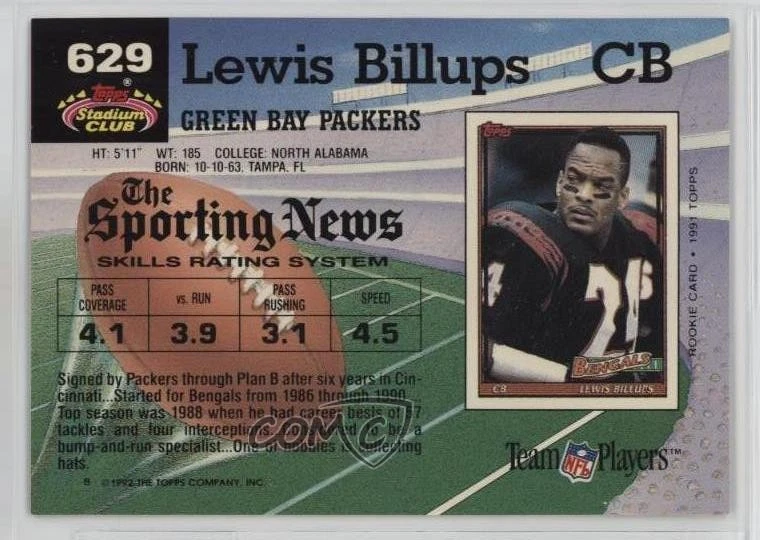 1992 Topps Stadium Club Lewis Billups #629 - Image 2 of 2