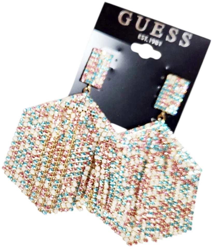 Pendientes araña hexagonales de cristal Guess rosa claro aguamarina ópalo blanco varios nuevos con etiquetas Foto 3 de 4