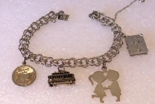 Elco Sterling Charm Bracelet 4 Charms 7mm 30g 7" with Safety Chain B193