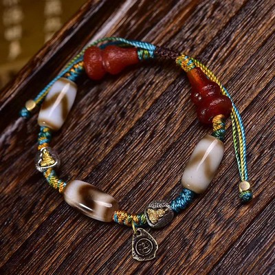 Tianzhu Bracelet, Red Agate Gourd, Hand Woven Hand Rope for Men and Women