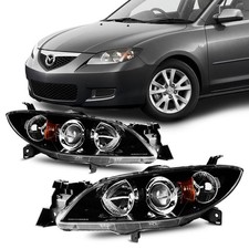 Headlight Assembly Set For 04-2009 Mazda 3 2l 2.3l Halogen Projector Amber