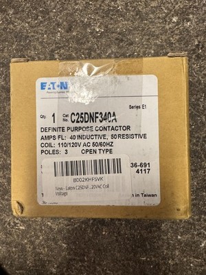 (C) Eaton C25DND230A Contactor Definite Purpose 2P 30A 110 -120VAC Coil 600VAC