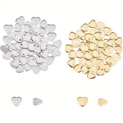 OLYCRAFT 1Box about 100pcs 2 Colors Flat Heart Charm Tiny Love Pendant 