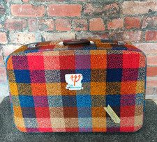 Vintage Skyway Large Suitcase Tweed Plaid Check  Boho Retro Storage