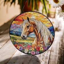 Horse Wildflower Faux Stained Glass Suncatcher, Rider Lover Gift, Horse Lover