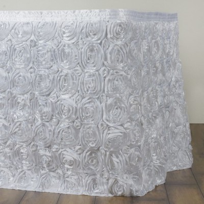 21 feet White SATIN ROSES TABLE SKIRT Tradeshow Wedding Party Catering Supplies