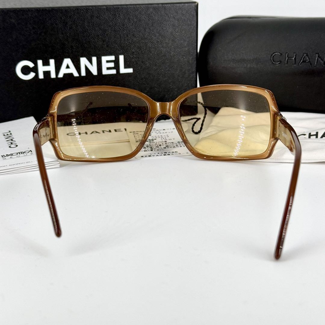 CHANEL 5030 Sunglasses Brown Frame Amber Lens Silver CC Coco
