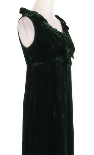 Dark green crushed velvet LINTONS sleeveless vintage maxi dress S - Picture 4 of 10