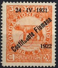 ✔️ FIUME 1922. 20C ERREUR OVERPRINT NON CATALOGUÉE Sassone 182 MLH*