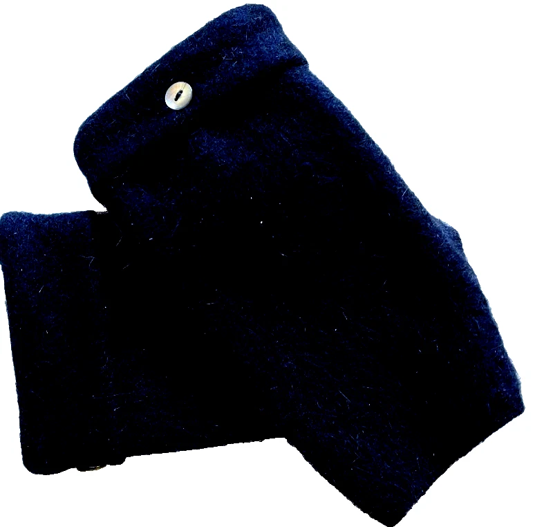 FINGERLESS GLOVES BLACK 50% ANGORA 50% CASHMERE M MEDIUM MITTENS ARM WARMER MITT