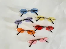 Oval Shaped Rimless Sunglasses Metal Frame Colored Rimless Oval Lenses Men Women