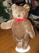 VINTAGE STEIFF JOINTED BROWN TEDDY BEAR WITH TAG & METAL BUTTON IN EAR 12" TALL