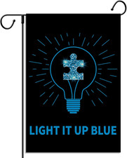 Autism Garden Flag Light It up Blue Puzzle Piece Bulb Inspirational Support Vert