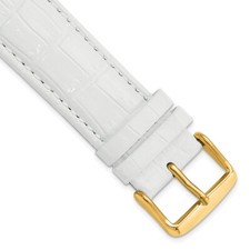 DeBeer 22mm Long White Crocodile-Style Grain Chrono Gold-tone Buckle Watch Band