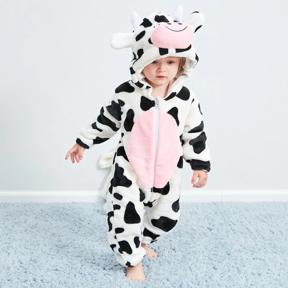 Lindo Disfraz de Vaca para Bebé Niño Pequeño para Bebé Niños Niñas Niños Halloween Animal Mameluco Foto 2 de 4