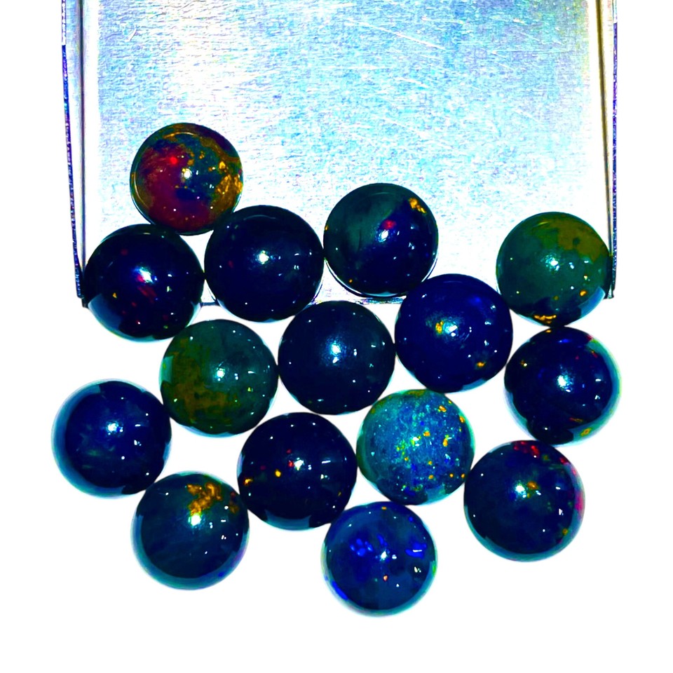 Lot De 25 Cabochons D'Opale Naturelle Éthiopienne 4mm - Pierres Fines Multicolores à Effet Flashy - Selene Gems