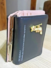 Beautiful Attractive Women Wallet DEXBXULII Black & Pink PU Leather Card Holder
