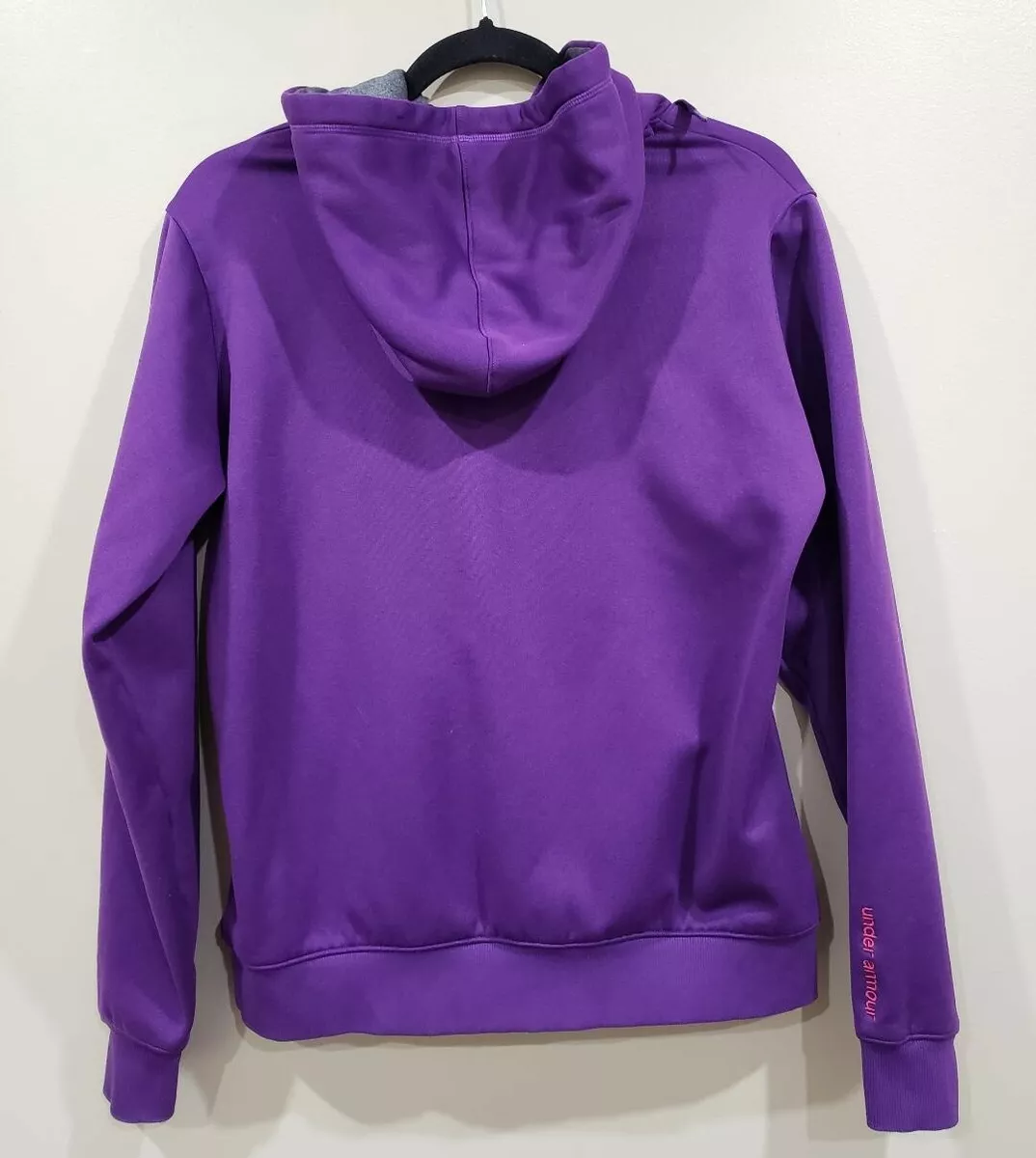 Womens Under Armour Hooded Sweatshirt Purple Gray Large Logo Size S