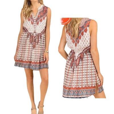 Francesca's Blue Rain Emilia Mini Dress Mixed Print Boho Southwestern Medium