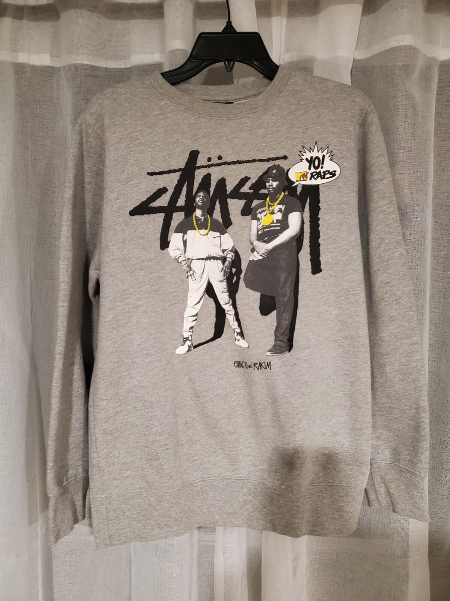 Stussy x Yo! MTV Raps Eric B & Rakim Grey Crewneck Sweater Size S 