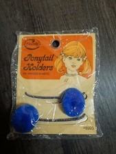 Vintage Goody pom pom Ponytail Holders on Elastic 1975 NOS in Package Blue