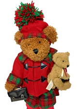 RARE Dan Dee Momma Bear & Cub Plush Hugging Christmas Holiday HTF Pom Pom Hat 