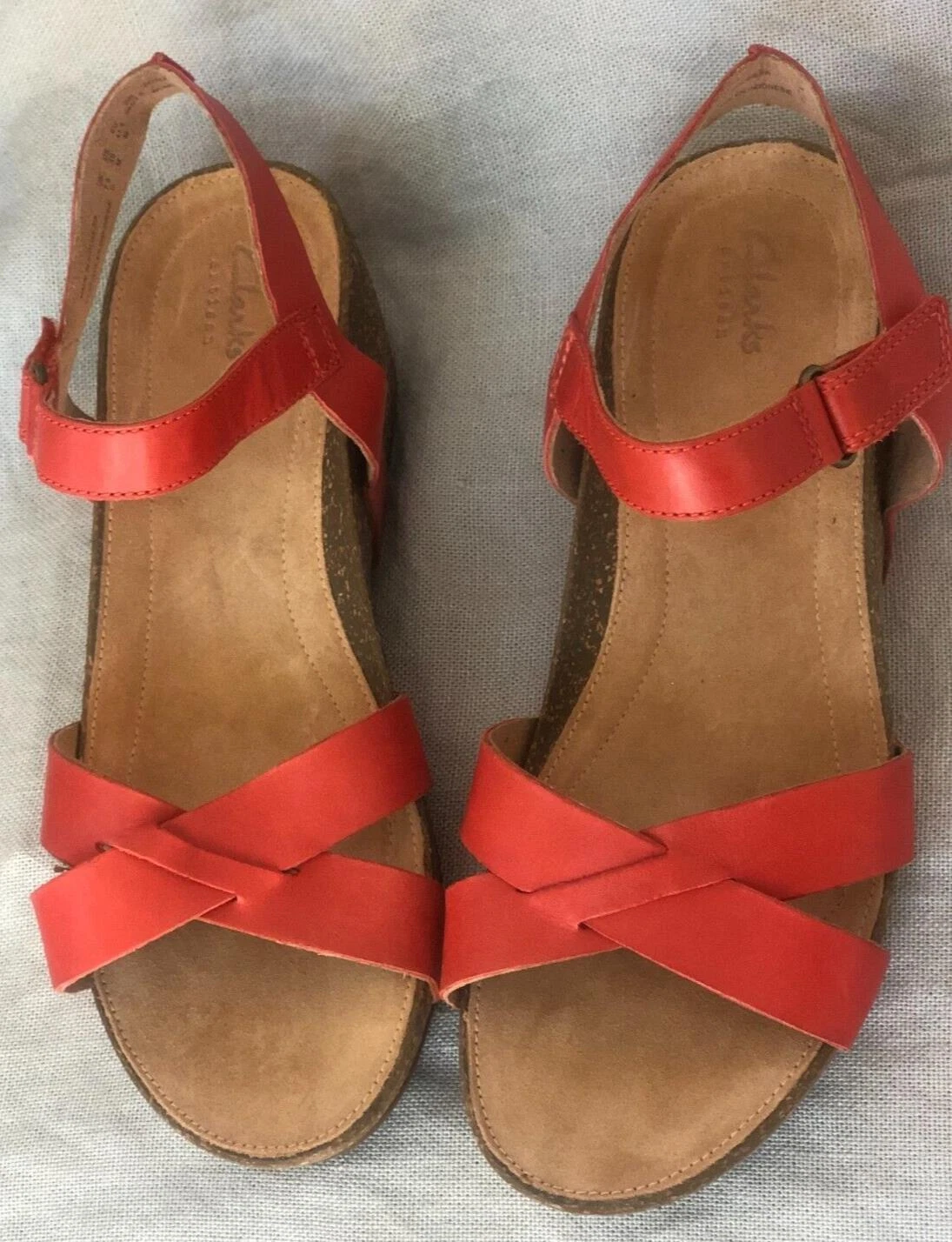 Clarks Nuovi Sandali Donna 10 M Artigianali Temira Bussola Pelle Zeppa Arancione