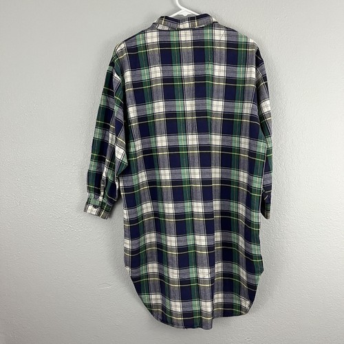 Vintage Esleep Dorm LS blue green and white plaid button up sleep shirt Sz OS - Picture 5 of 5