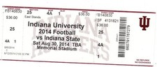 2014 INDIANA HOOSIERS VS INDIANA STATE 8/30 TICKET STUB COLLEGE FOOTBALL TM